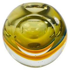 Retro Flavio poli Sommeroso olive green faceted art glass vase