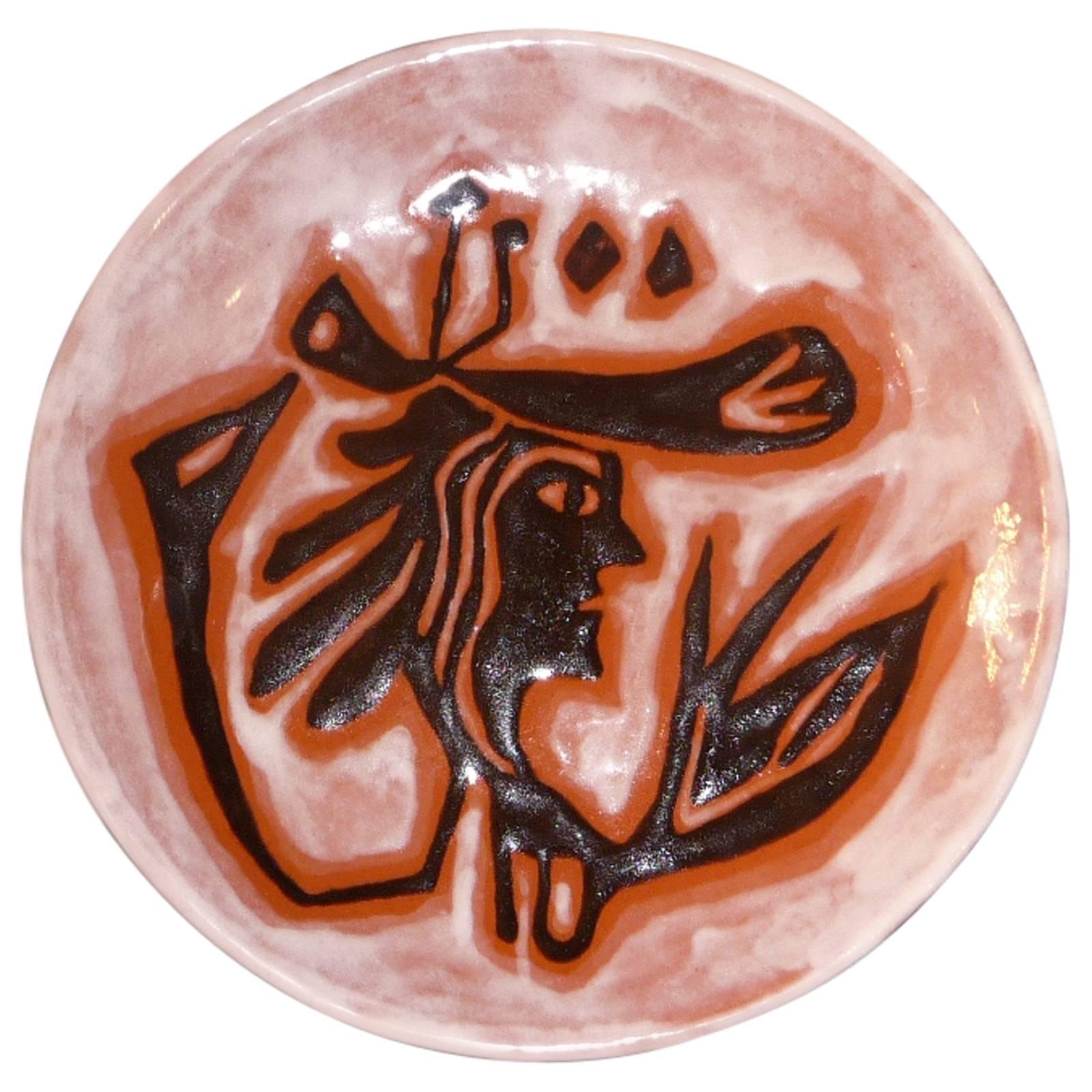 Surreal Glazed Pottery Plate by Jean Lurçat, France, circa 1920s-1930s For Sale