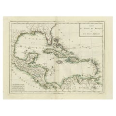 Antique Map of the Gulf of Mexico and Caribbean Islands by Tardieu, 1802