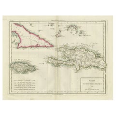 Antique Map of Jamaica and Hispaniola (Saint-Domingue and Santo Domingo), 1802