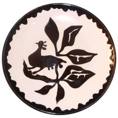 Vintage  Jean Lurçat Glazed Pottery Plate Decor of a Rooster