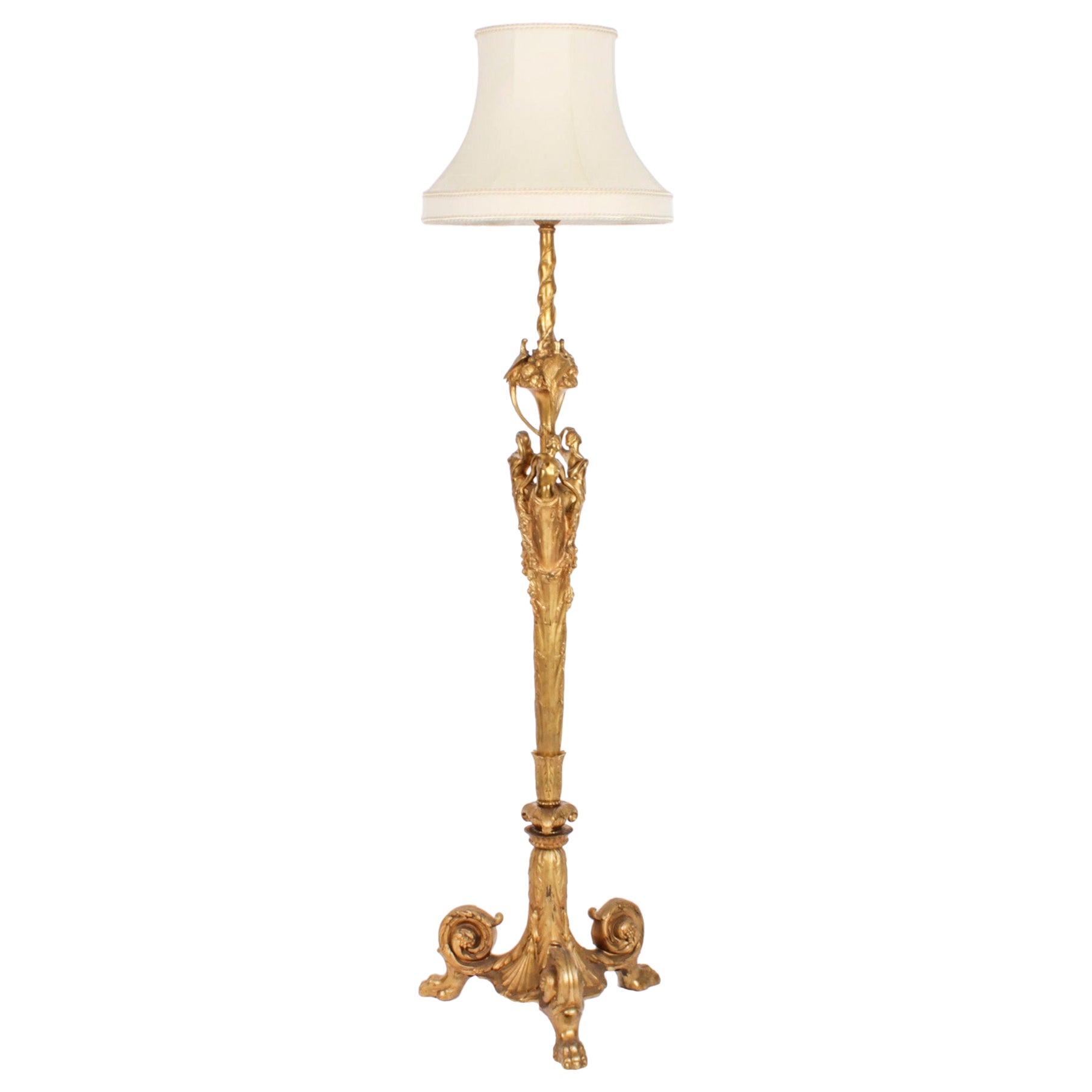Antique French Ormolu Gilt Bronze Standard Lamp 19th Century