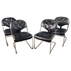 Sam Larsson For Dux Sweden ‘Sam’ Four Black Leather Dining Chairs Mid Century