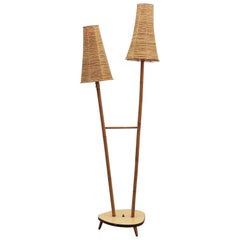 Awesome Double Mid-Century Modern Stehlampe aus Bambus und Rattan, Italien 1950er Jahre