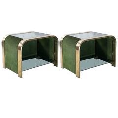  Pair of Italian 1970s Suede and Metal Nightstands or Side Table