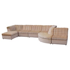 Vintage Beige Velvet Modular Sectional Sofa By Laauser 7 elements, Germany 1970s