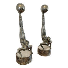 Unusual Pair of Antique Quality Art Deco Silver Plated Candlesticks