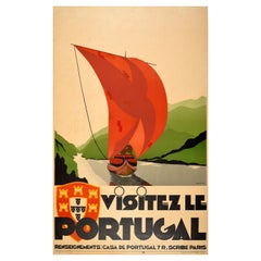 Affiche de voyage vintage originale Visit Portugal Yacht Sailboat Quinas Portuguesa