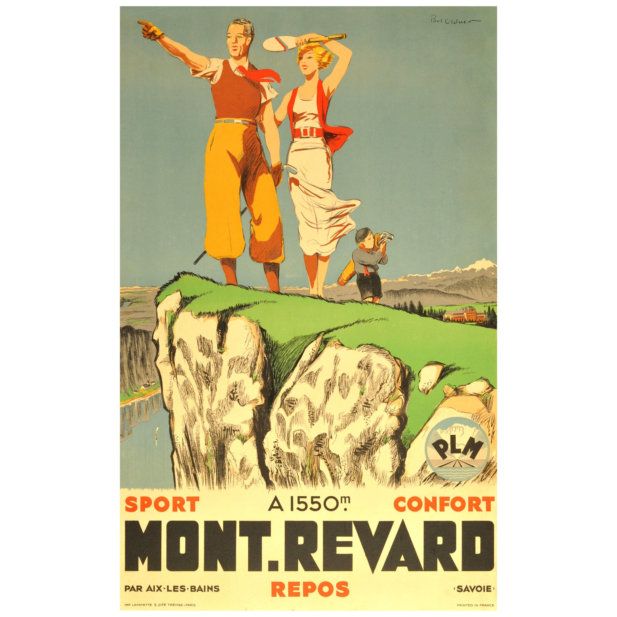 Original Vintage PLM Eisenbahnplakat Mont Revard Sport Art Deco Golf Tennis, Vintage