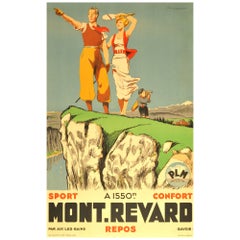 Original Vintage PLM Eisenbahnplakat Mont Revard Sport Art Deco Golf Tennis, Vintage