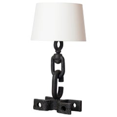 Brutalist Cast and Wrought Iron Table Lamp - France 1970's