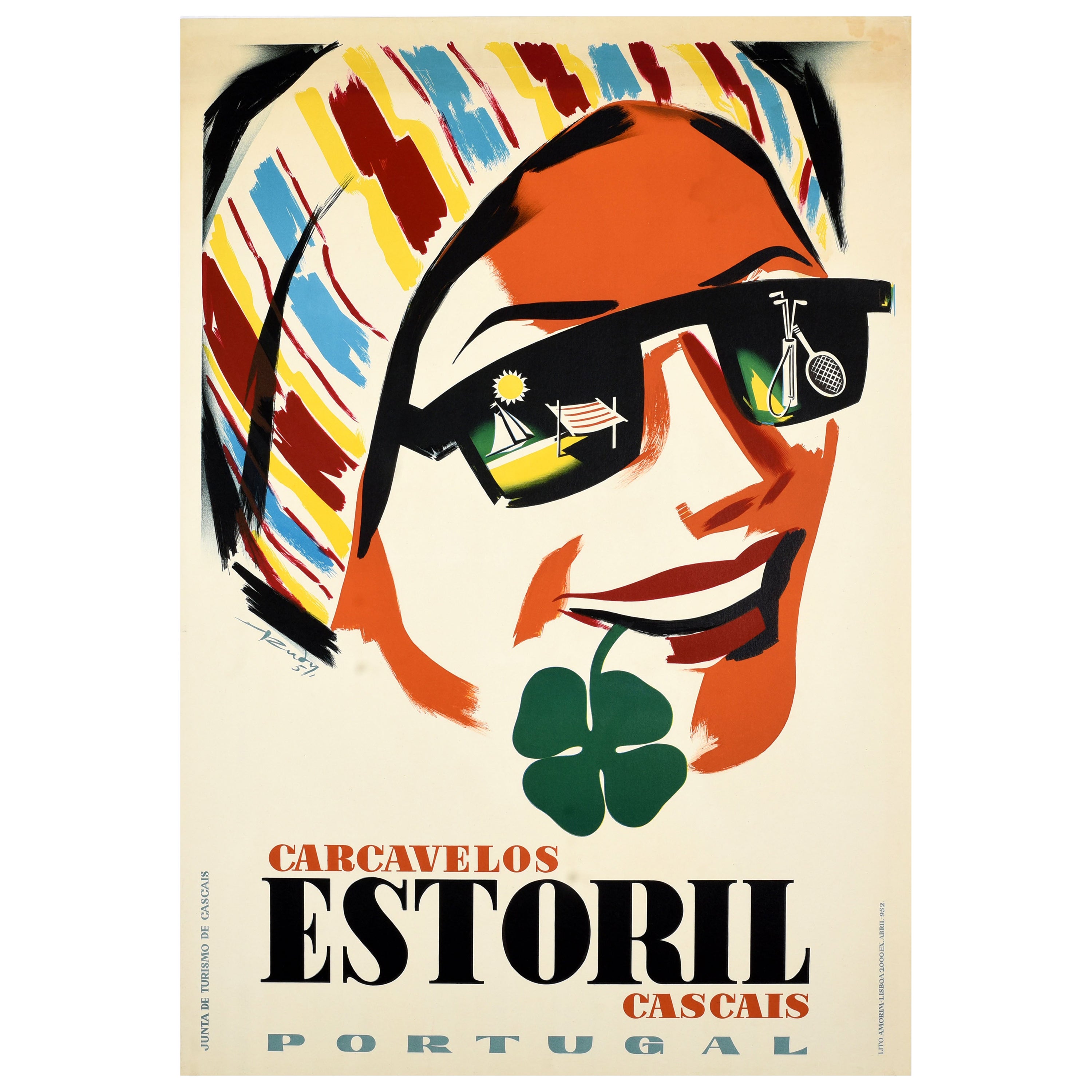 Original Vintage Travel Poster Carcavelos Estoril Cascais Portugal Riviera Sport