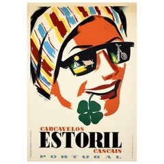 Original Vintage Travel Poster Carcavelos Estoril Cascais Portugal Riviera Sport