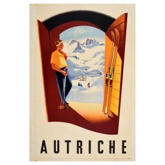 Poster originale d'epoca per gli sport invernali Autriche Austria Hans Ebner Skiing