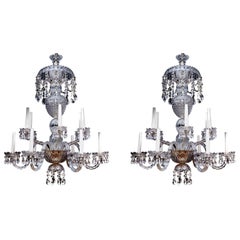 Pair Edwardian George III Style Cut Crystal Chandeliers