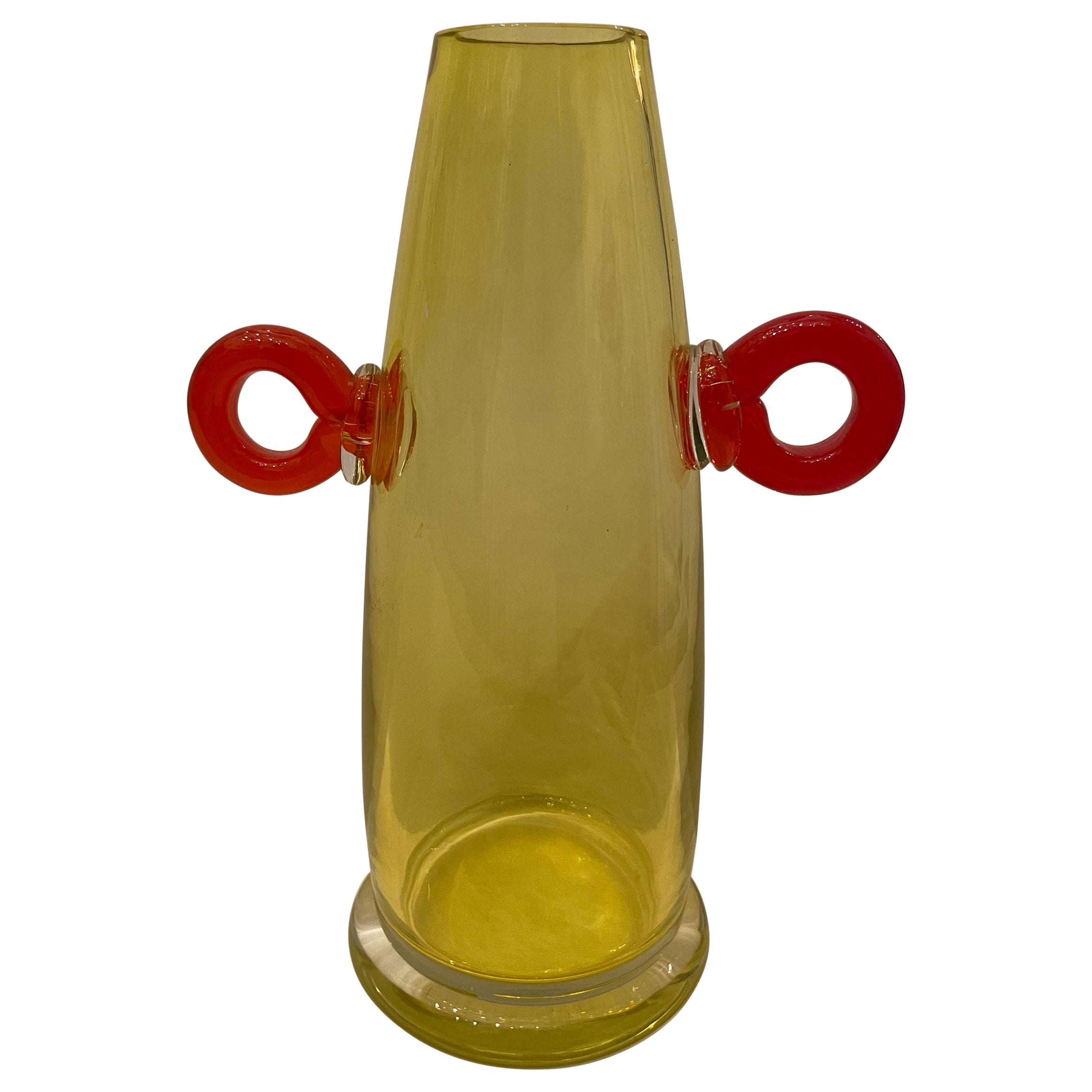 Maravilloso Marcello Furlan Murano Italiano Raro Arte Vidrio Jarrón Amarillo Rojo en venta