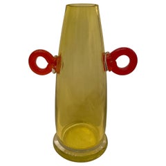 Wonderful Marcello Furlan Murano Italian Rare Art Glass Yellow Red Vase