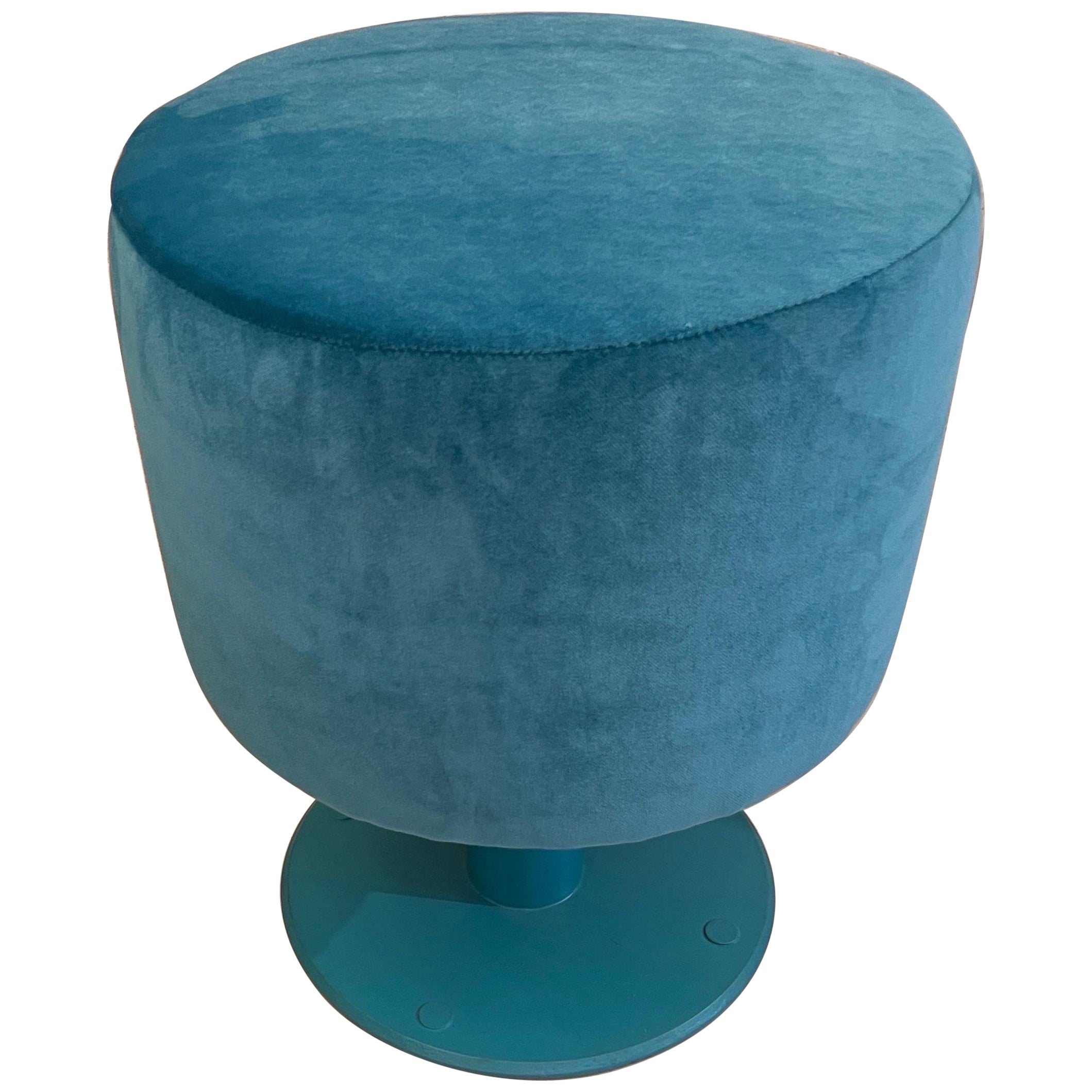 Vintage Tourquoise Pouf Newly Upholstered in Velvet, 1970s