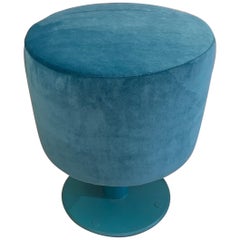 Vintage Tourquoise Pouf Newly Upholstered in Velvet, 1970s