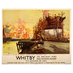 Original Used LNER Train Travel Poster Whitby Ancient Port Modern Resort