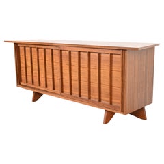 George Nakashima Sculpted East Indian Laurel Wood Sliding Door Credenza