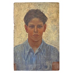 "Portrait of Antonello Falqui", 1935-Vintage Painting of Young Man, Later in TV