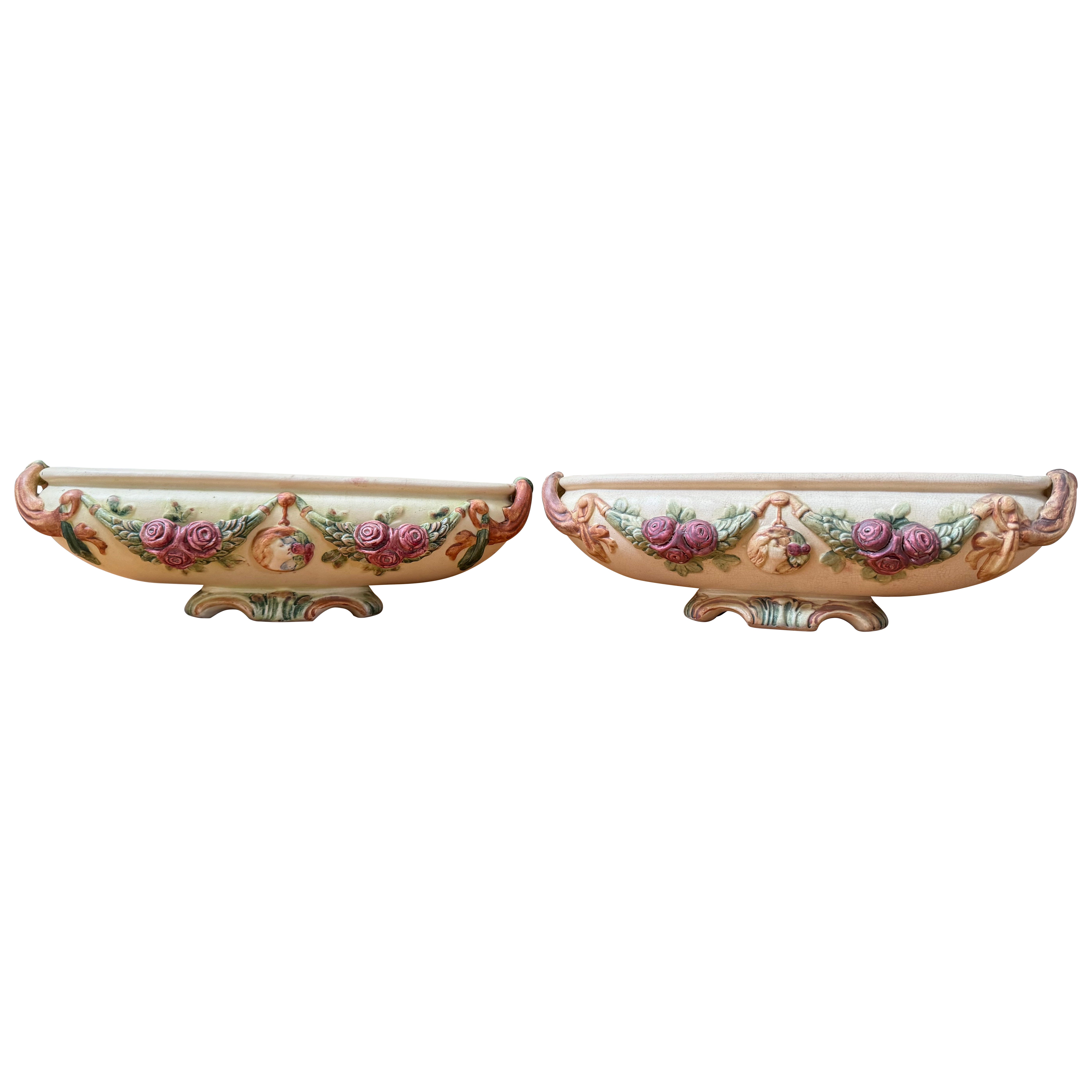 Paire de compotes ou jardinières Weller Roma Rose