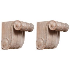Antique Spectacular Pair of Cypress Wood Wall Brackets  