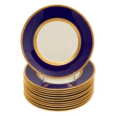 12 Antique Minton England Cobalt Blue & Gold Salad or Dessert Plates