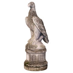 19th Century French Carved Stone Eagle Sculpture on Pedestal Base