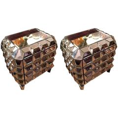 Vintage Multi-Dimensional Mirrored Nightstand End Tables