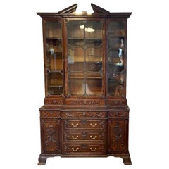 An Exceptional Antique Chinese Chippendale Mahogany Breakfront Bookcase