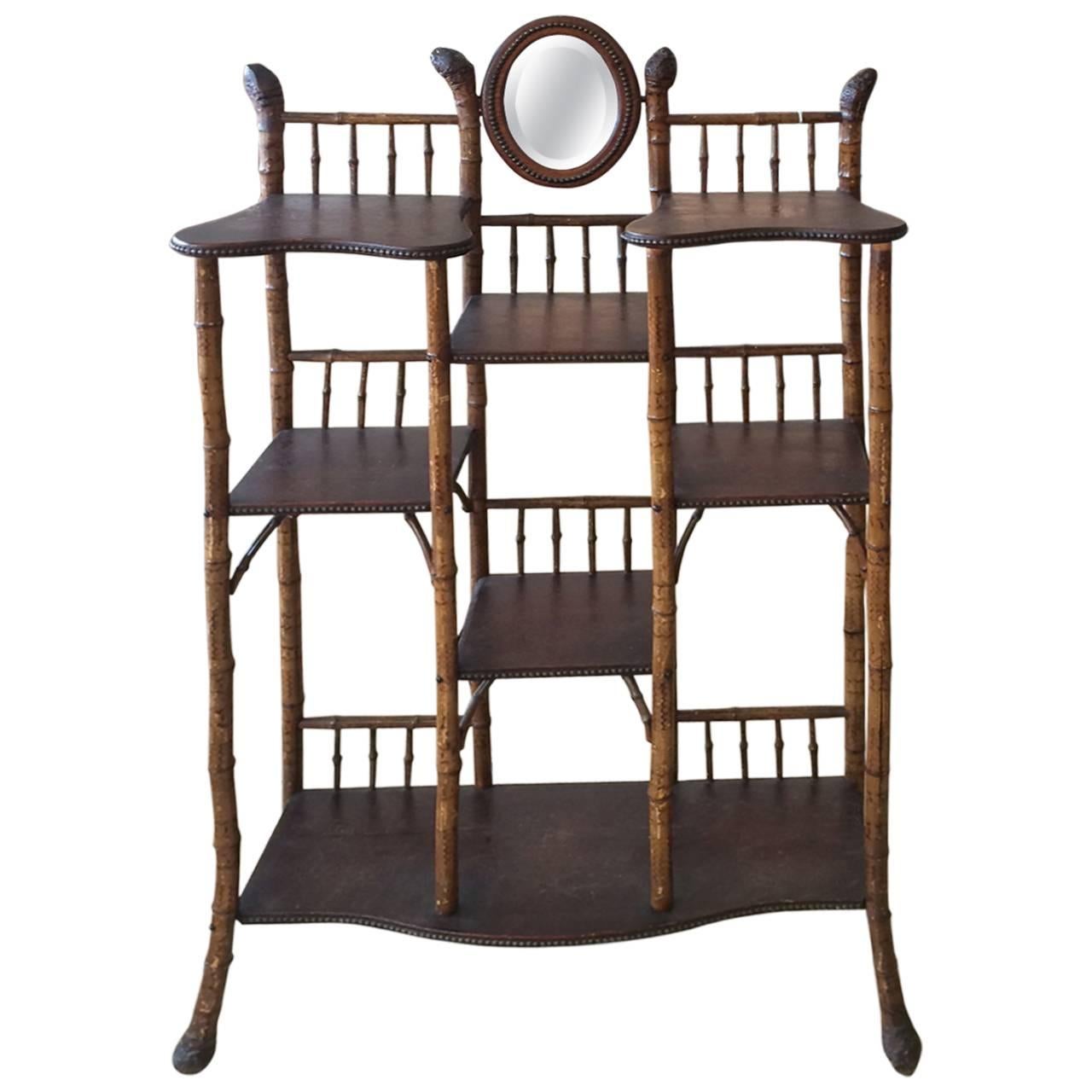 Vintage Bamboo and Wood Etagere
