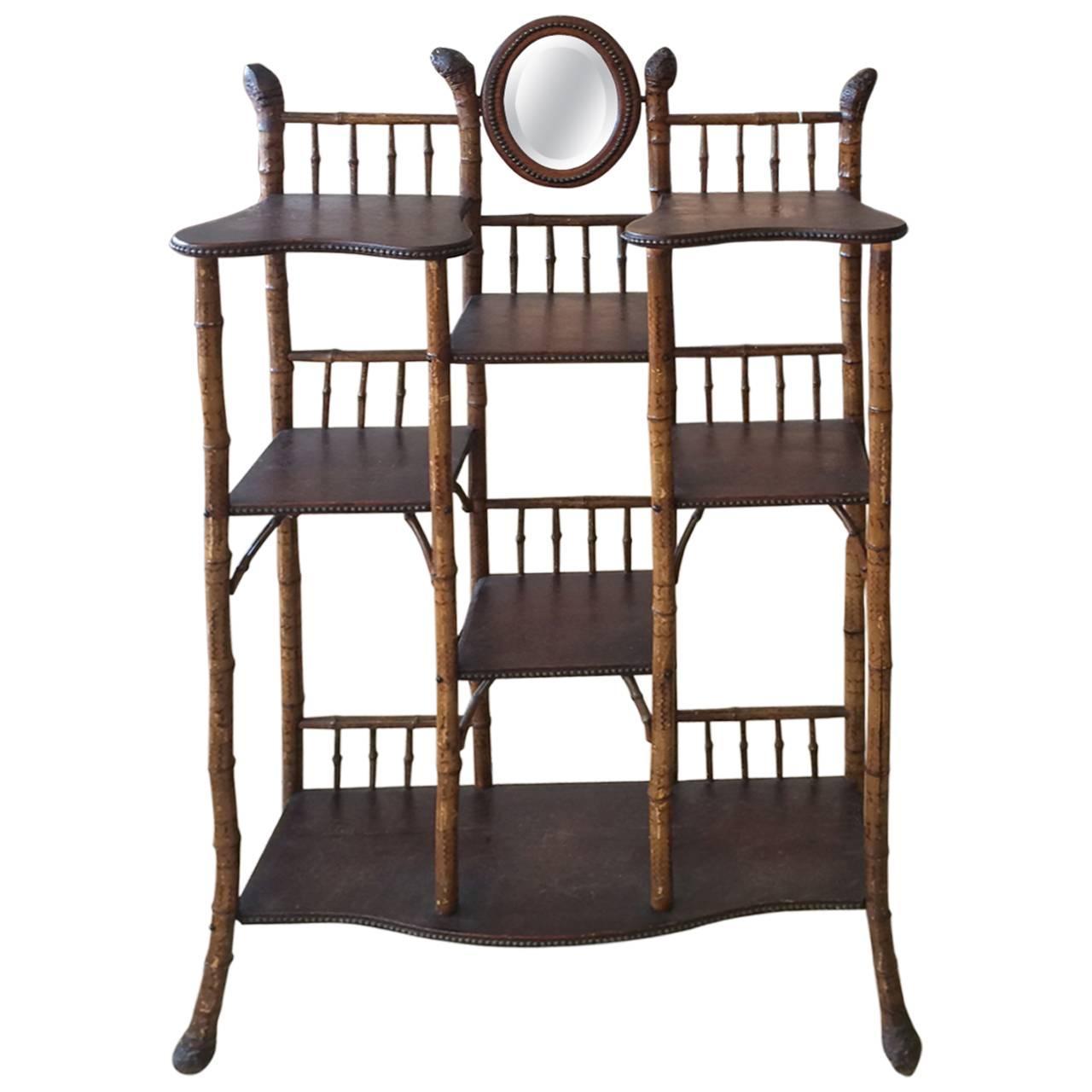 Vintage Bamboo and Wood Etagere For Sale at 1stdibs