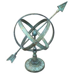 Vintage English Country Brass Verdigris Garden Armillary Sundial