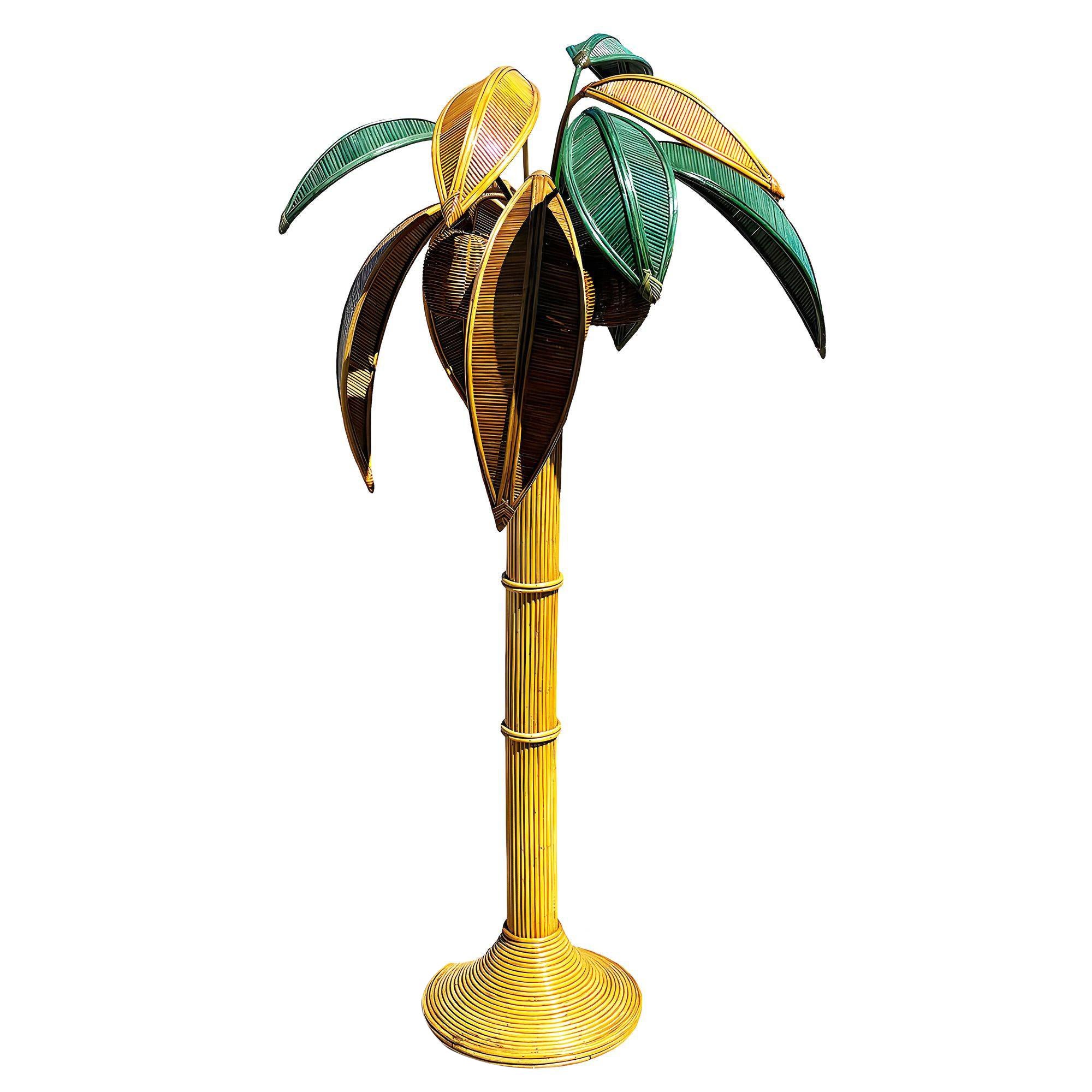 RARE lampadaire de palmier sculpté en rotin du milieu du siècle dernier, Mario Torres Lopez