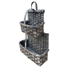 Antique Early 20th Century American Splint Oak Double Hanging Basket