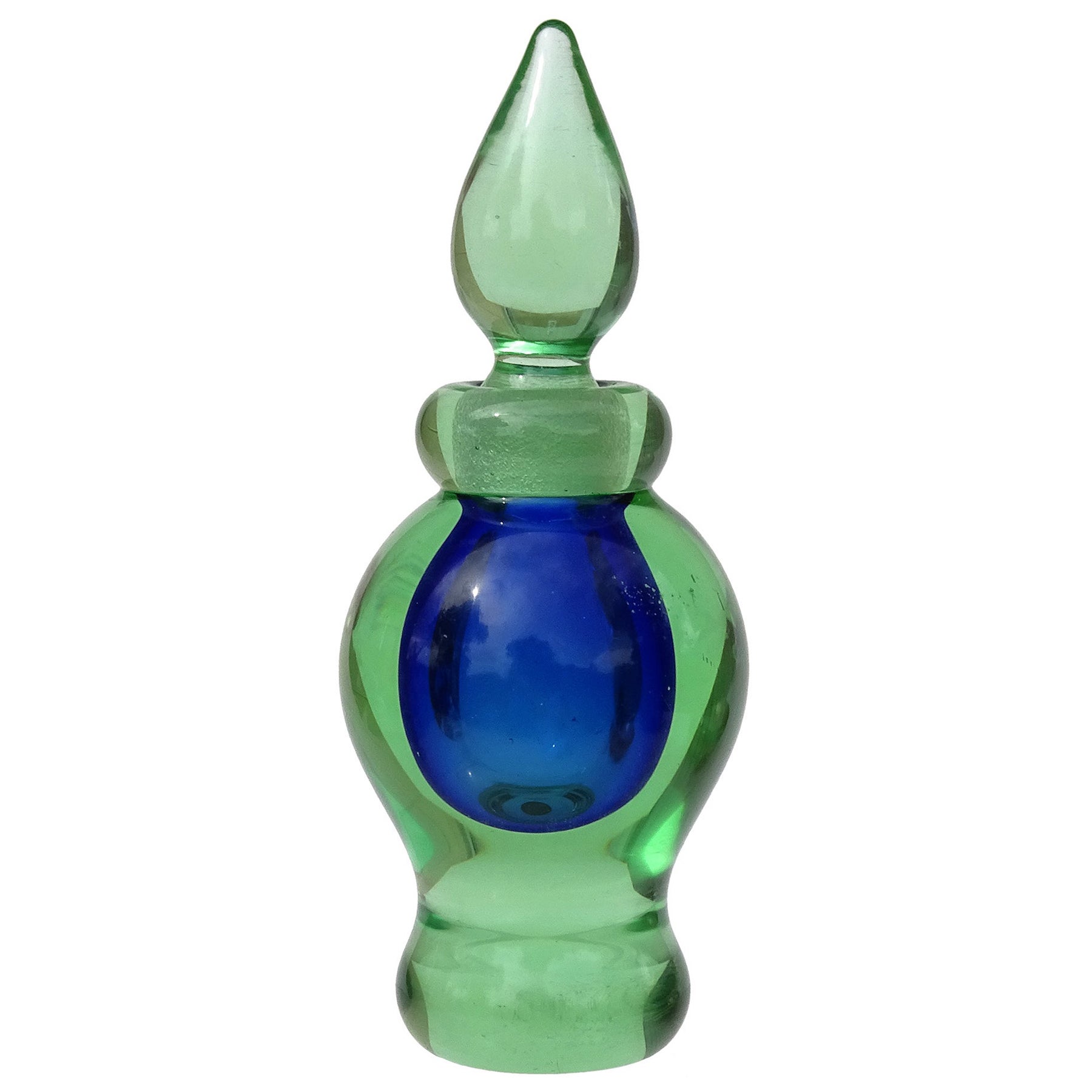 Archimede Seguso Murano Sommerso Azul Verde Frasco de perfume de vidrio artístico italiano