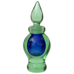 Archimede Seguso Murano Sommerso Blue Green Italian Art Glass Perfume Bottle