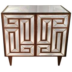 Wood and Aged Mirror Cabinet with Geometric Design
