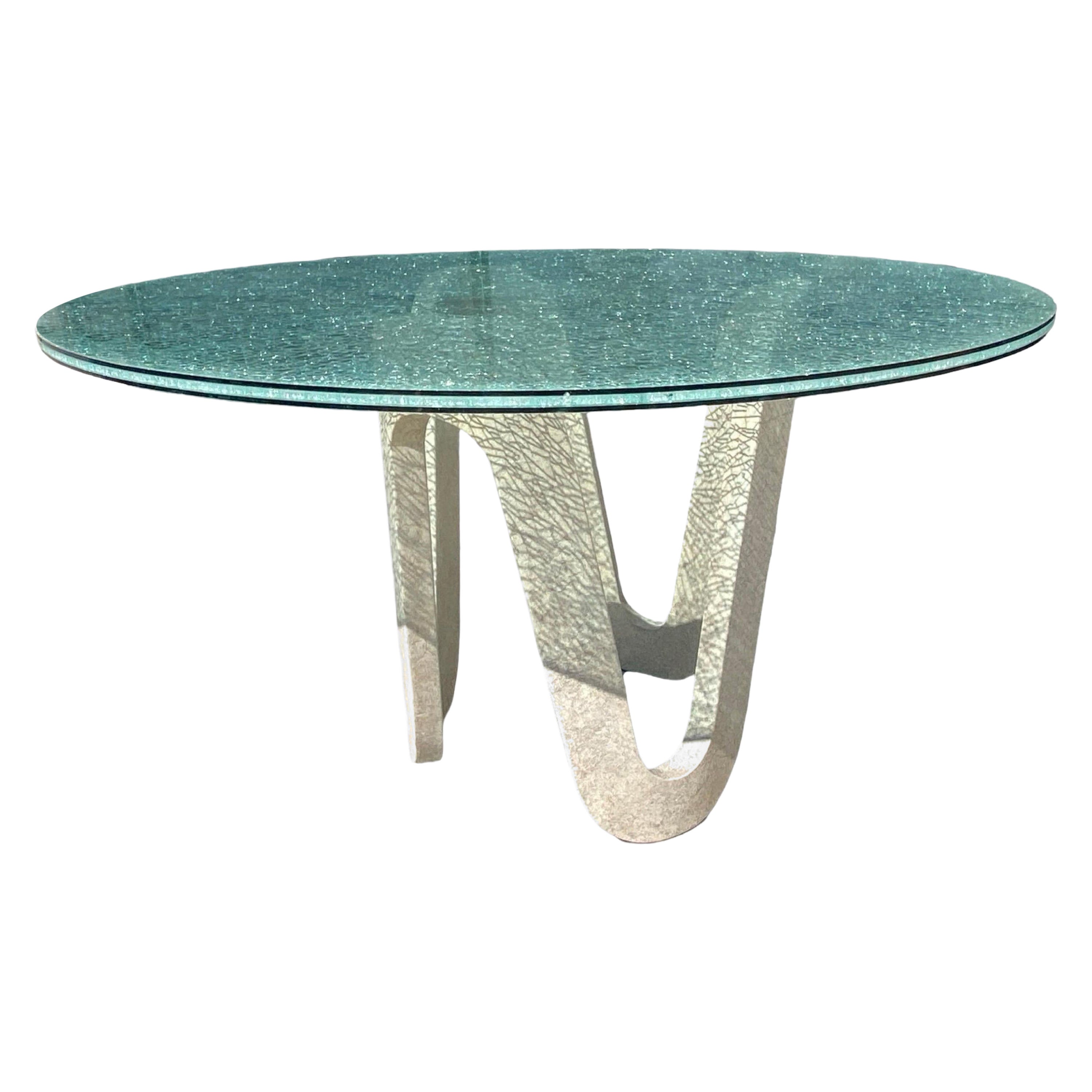 Gina B Crackle Glass Dining/Foyer Sculptural Modern Cur\stom Table For Sale