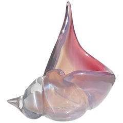 Barbini Murano Opal Pink White Italian Art Glass Seashell Sculpture Ashtray