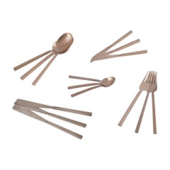 Sigvard Bernadotte "Scanline" brass flatware. Three-person dinner set. 15 pieces
