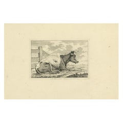 Aguafuerte de Vaca descansando junto a una valla: Escena rural de Anthony Oberman, 1810