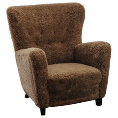 Vintage Shearling Cabinetmaker Lounge Chair From Denmark, Circa 1950
