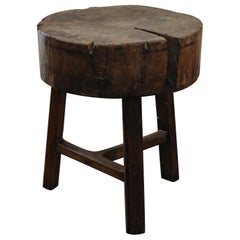 Primitive Chunky Chopping Block Table From France, Circa 1920