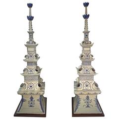 Vintage Pair of Monumental Chinese Export Pagoda Motif Tulipieres