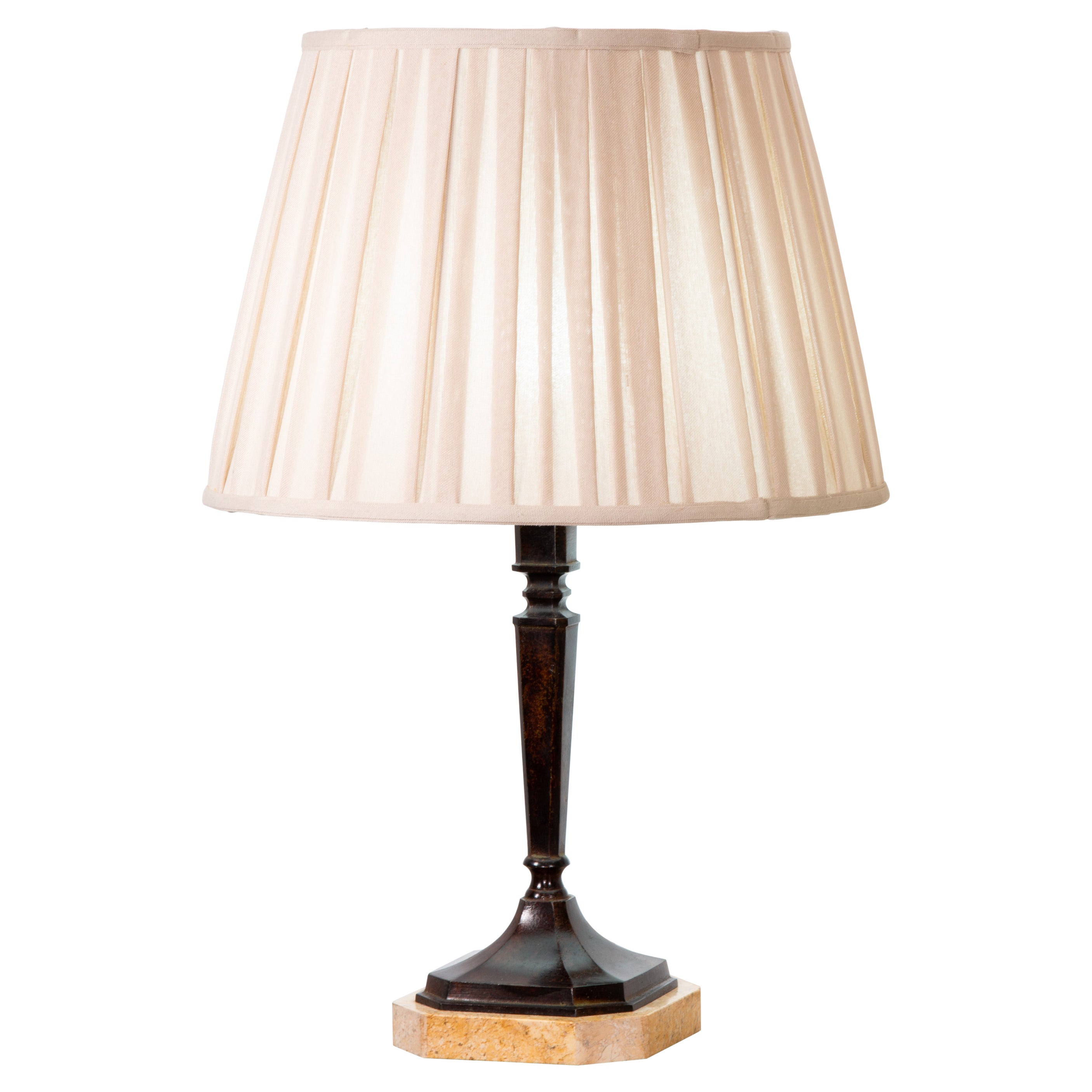 Bronze lamp in the shape of a stipe. Patinated bronze, marble base.