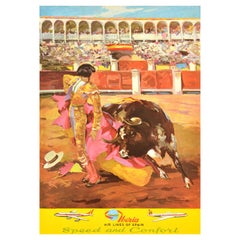 Affiche publicitaire originale de voyage Iberia Air Lines Of Spain Bullfight