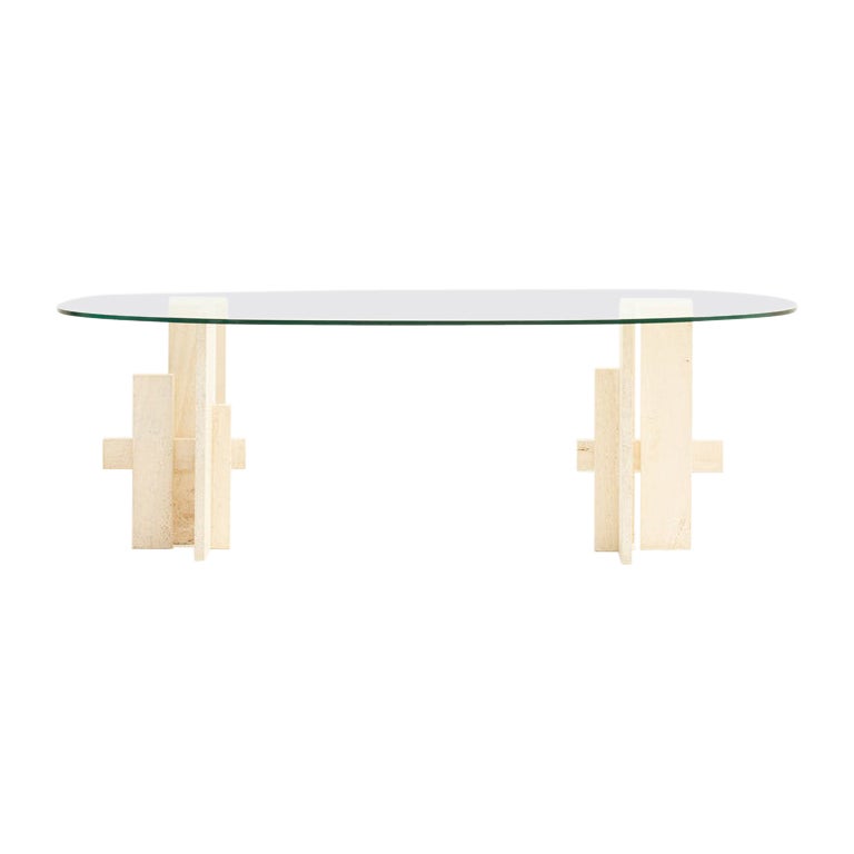 Mesa de comedor de travertino de Willy Ballez, años 70